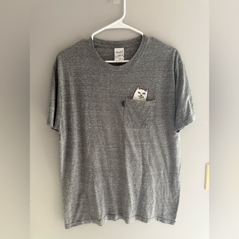 RIPNDIP Lord Nermal Pocket Tee Short Sleeve Heather Grey Mens SZ L Casual Skater